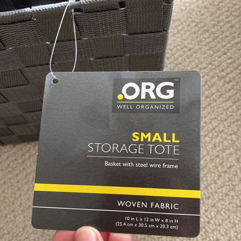 Small Storage Tote Basket Steel Frame Wire Woven Fabric Grey 10” x 12” x 8” NWT